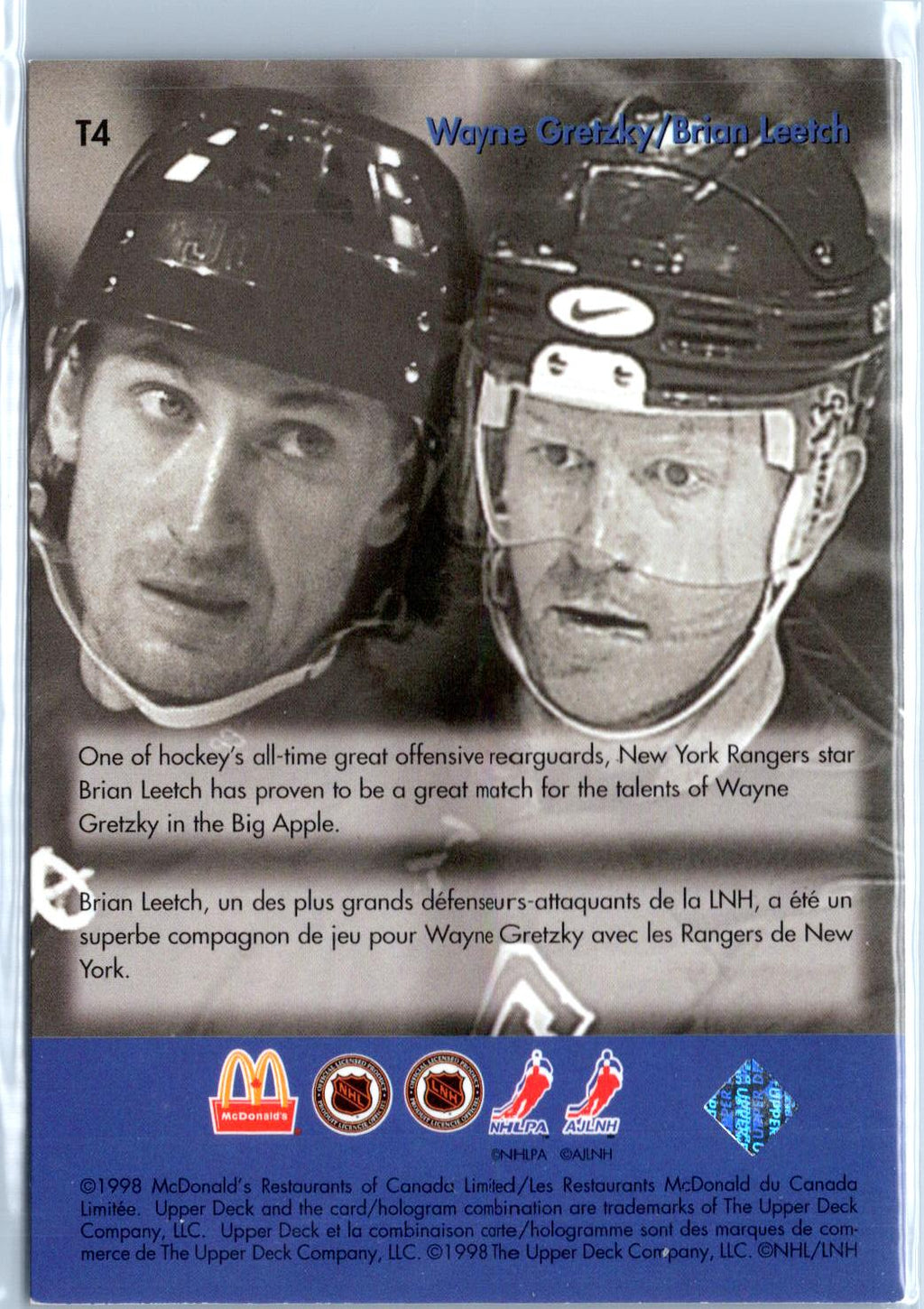 1998-99 Upper Deck Ice McDonald's #T4 Brian Leetch Wayne Gretzky Teammates