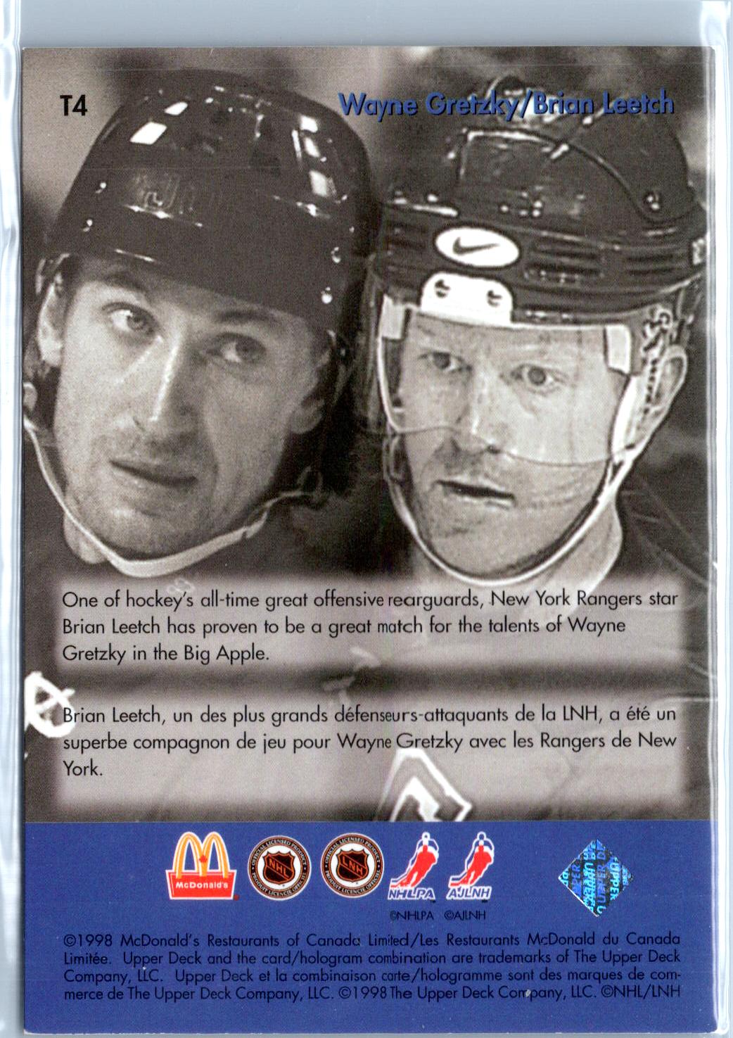 1998-99 Upper Deck Ice McDonald's #T4 Brian Leetch Wayne Gretzky Teammates