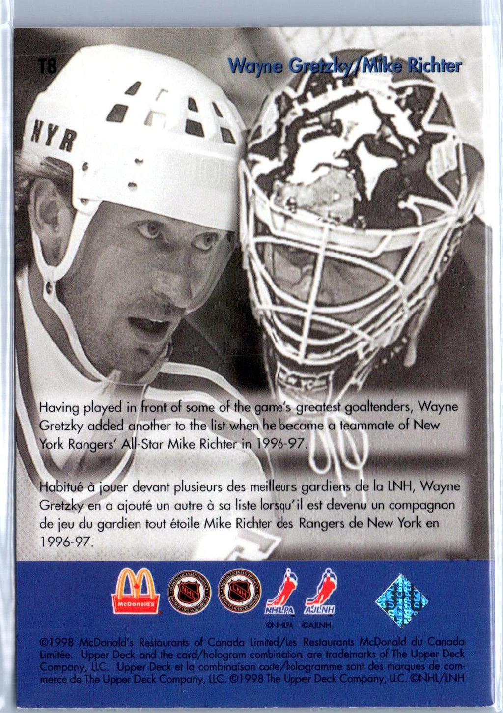 1998-99 Upper Deck Ice McDonald's #T8 Mike Richter Wayne Gretzky Teammates