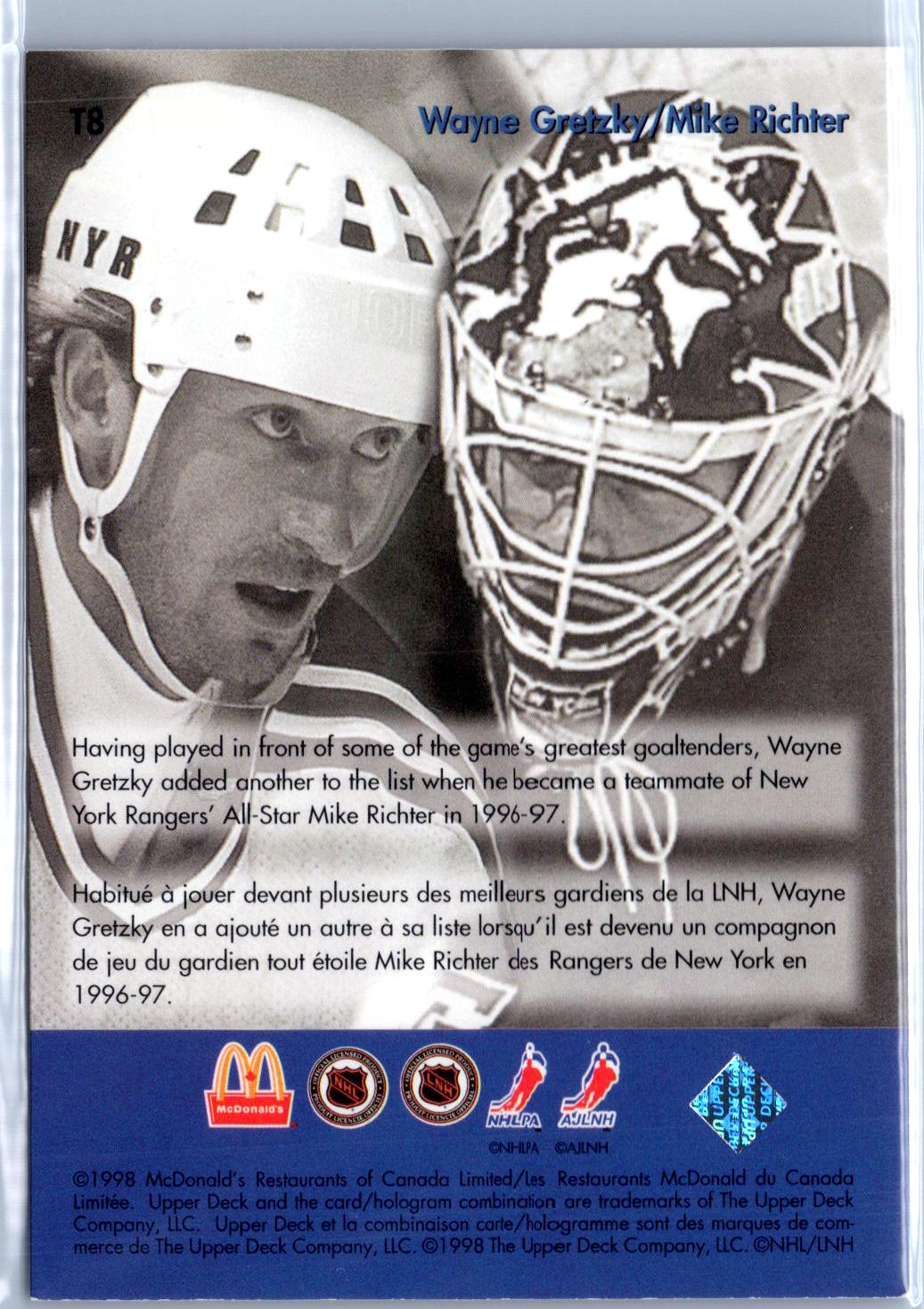 1998-99 Upper Deck Ice McDonald's #T8 Mike Richter Wayne Gretzky Teammates