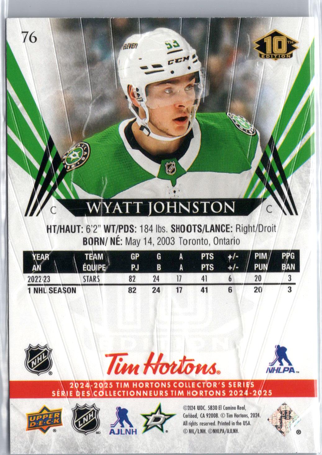 2024-25 Upper Deck Tim Hortons #76 Wyatt Johnston