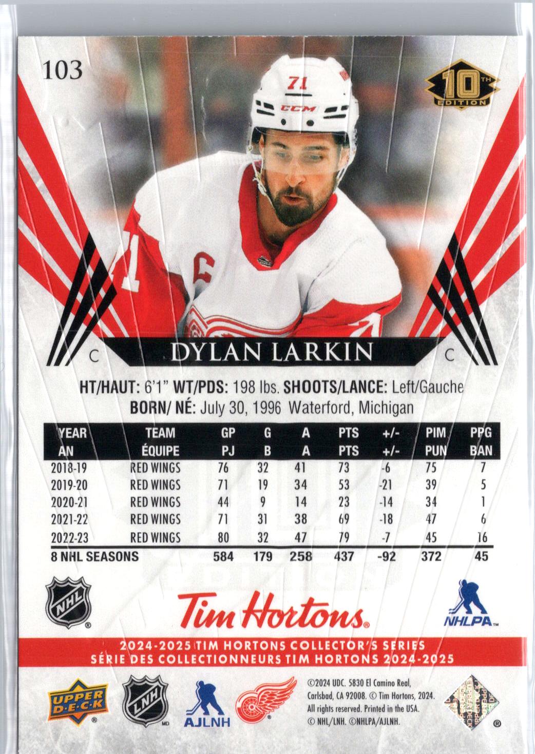 2024-25 Upper Deck Tim Hortons #103 Dylan Larkin