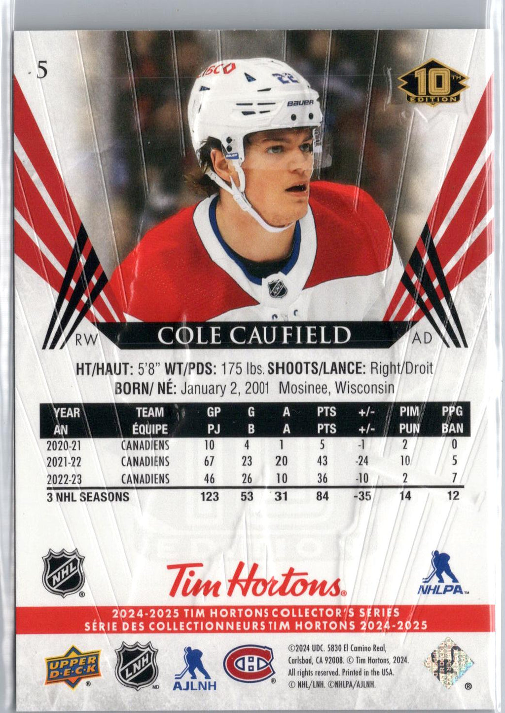 2024-25 Upper Deck Tim Hortons #5 Cole Caufield
