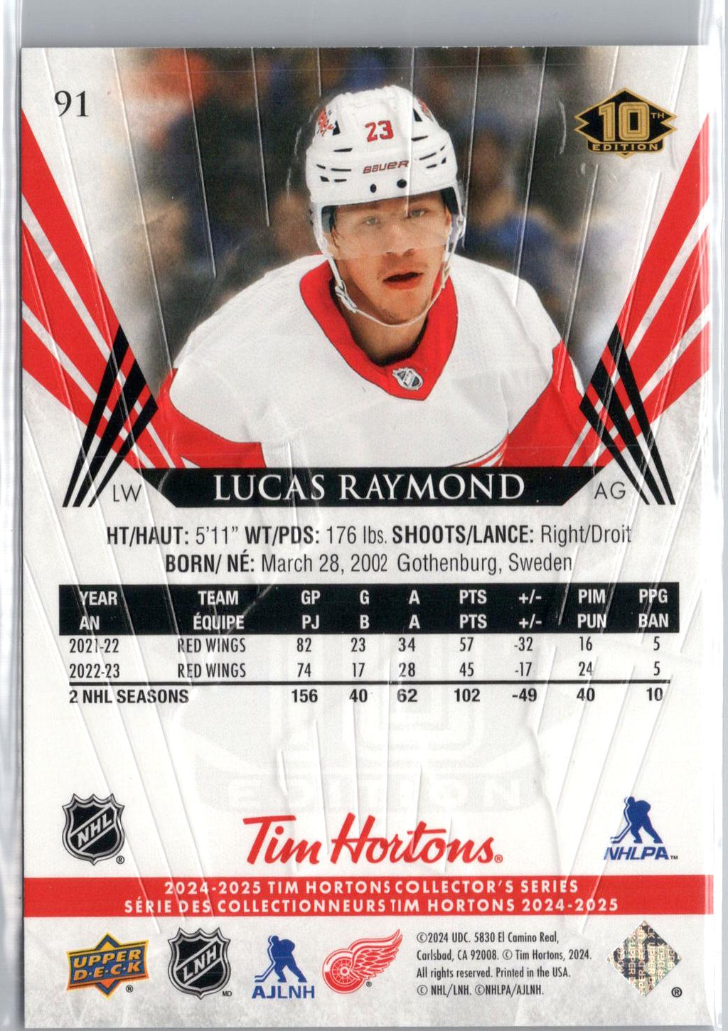 2024-25 Upper Deck Tim Hortons #91 Lucas Raymond