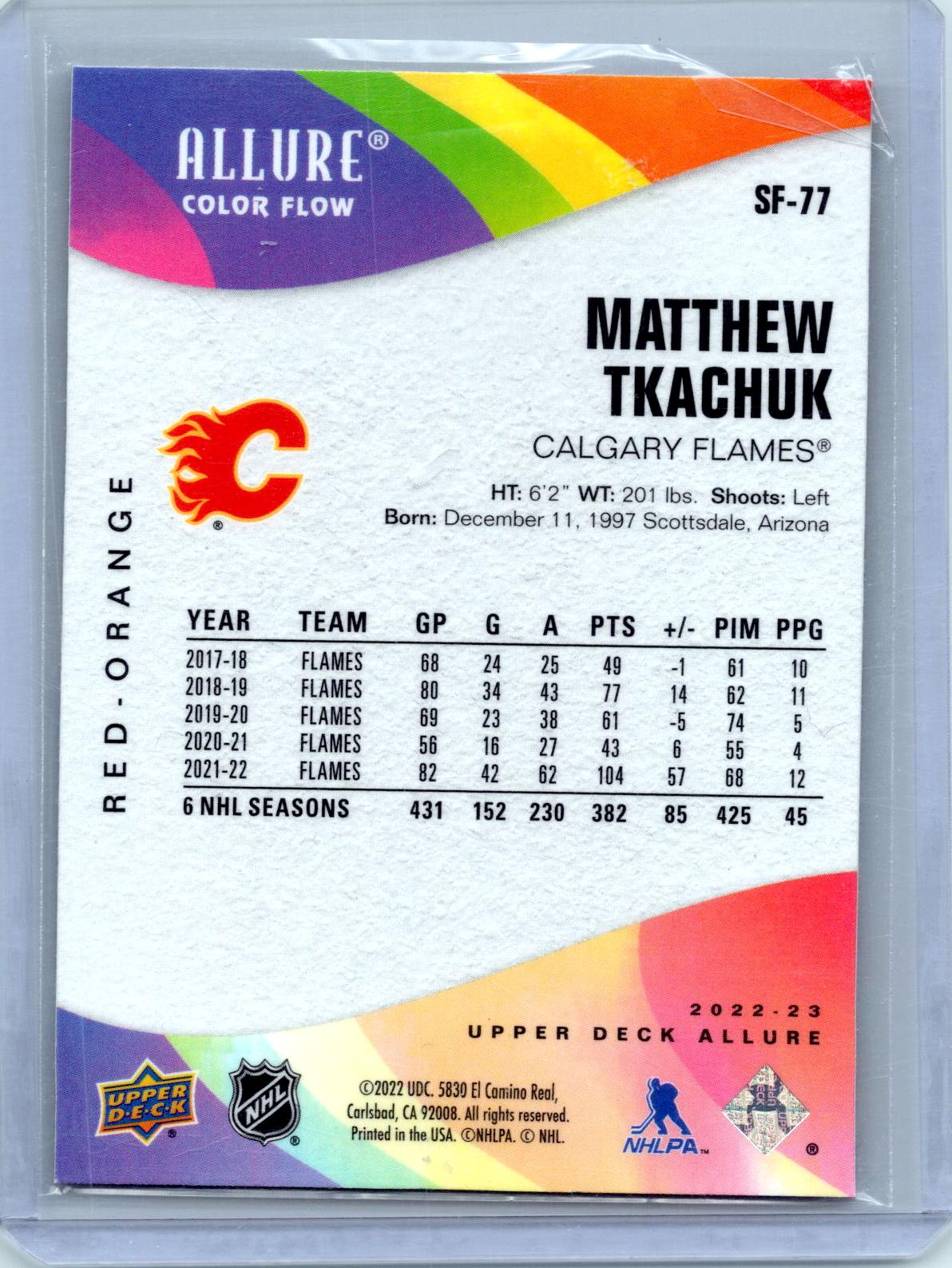 2022-23 Upper Deck Allure #SF-77 Matthew Tkachuk Color Flow Red-Orange