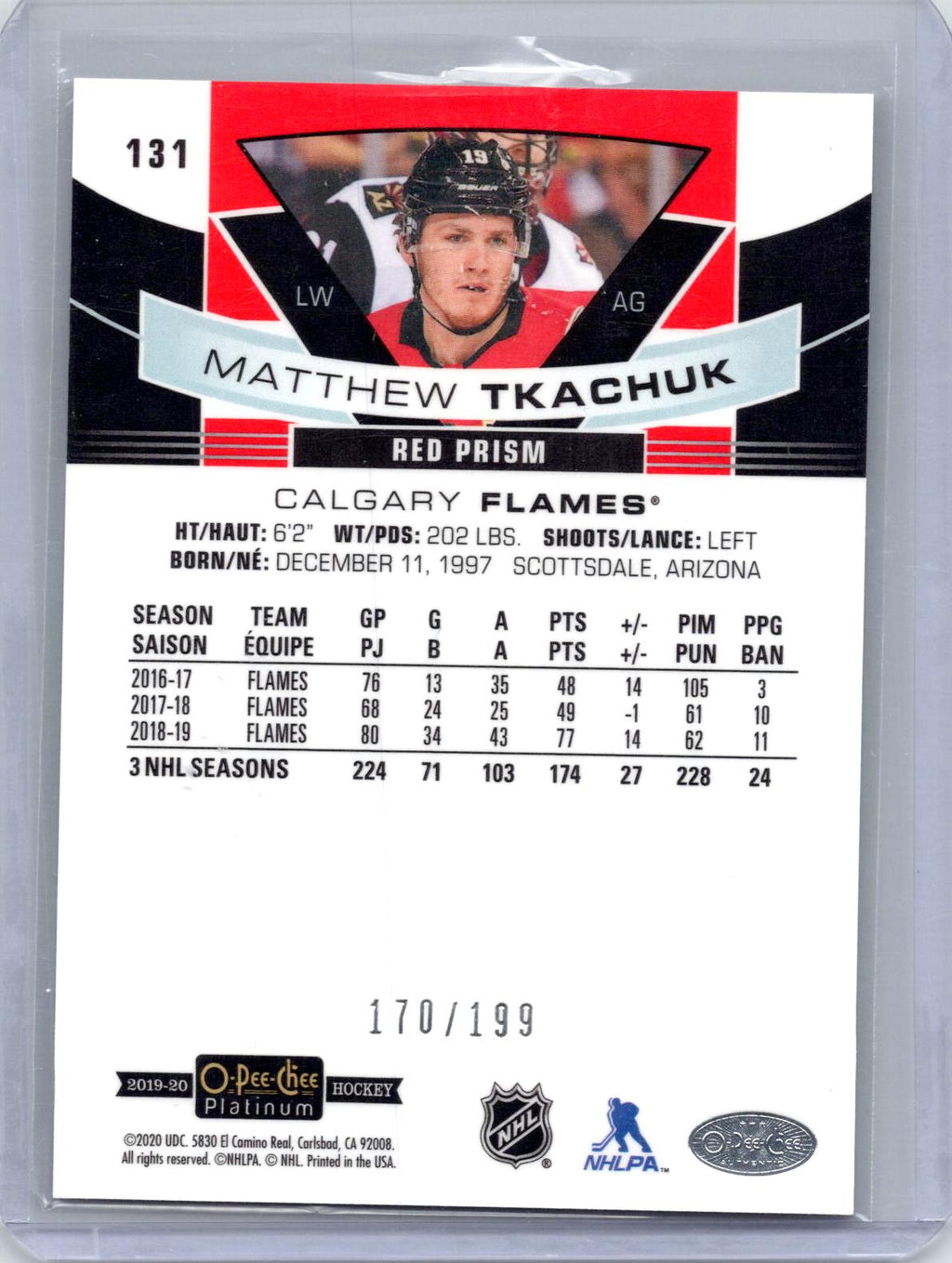 2019-20 O-Pee-Chee Platinum #131 Matthew Tkachuk Red-Prism #/199