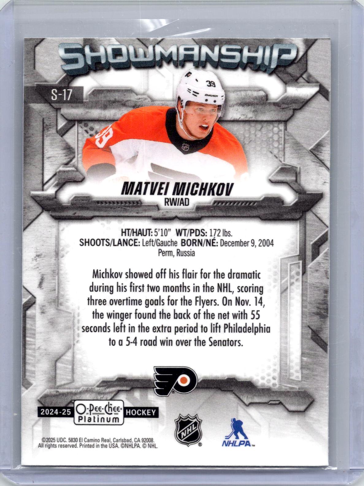 2024-25 O-Pee-Chee Platinum #S-17 Matvei Michkov Showmanship