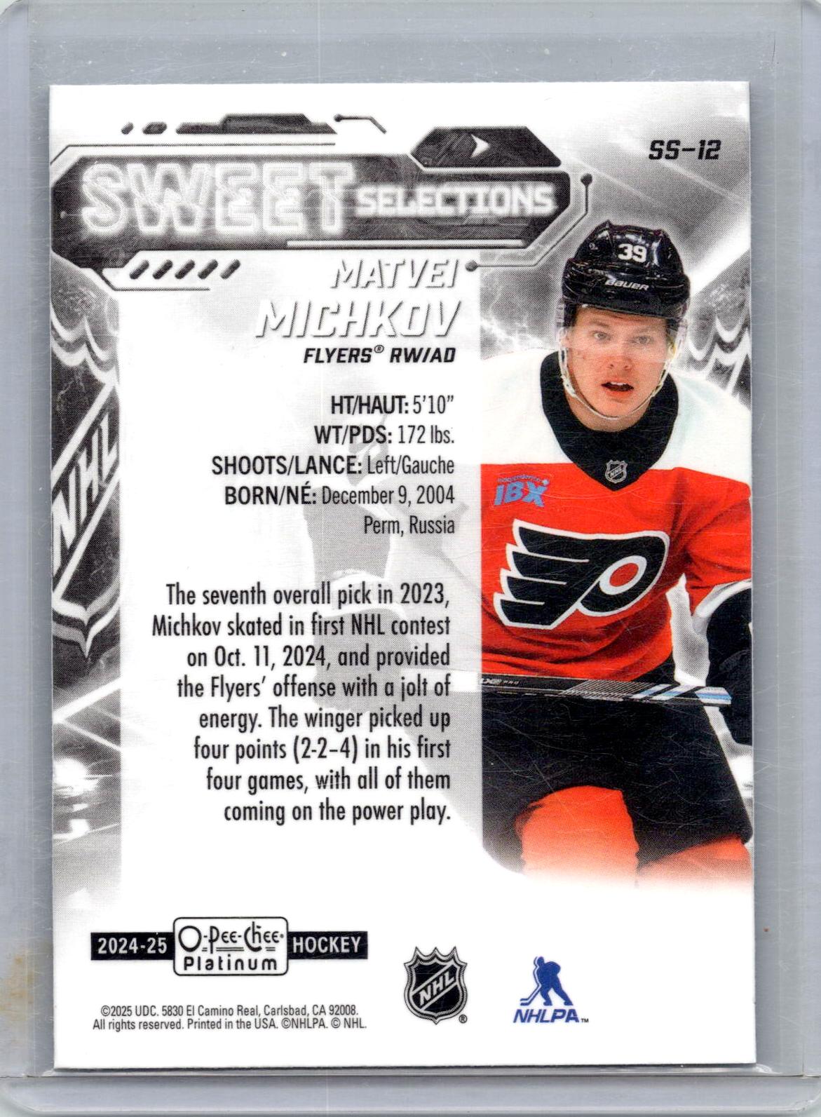 2024-25 O-Pee-Chee Platinum #SS-12 Matvei Michkov Sweet Selections