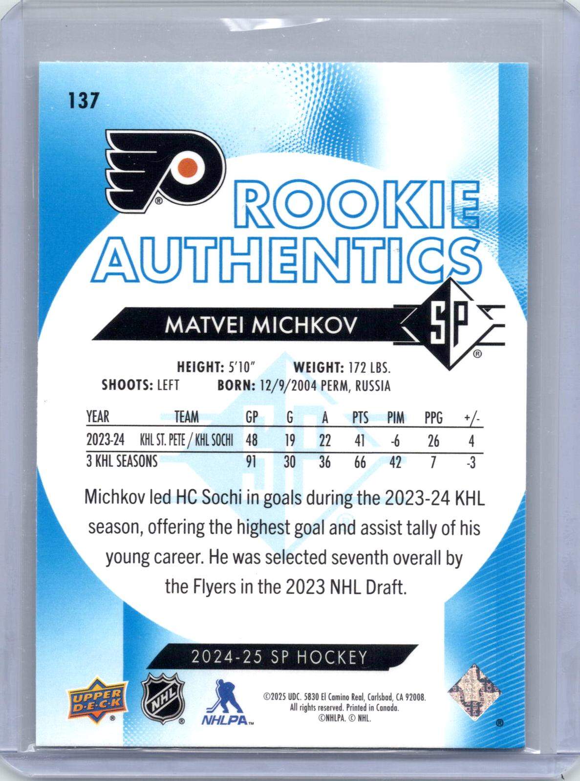 2024-25 SP #137 Matvei Michkov Blue