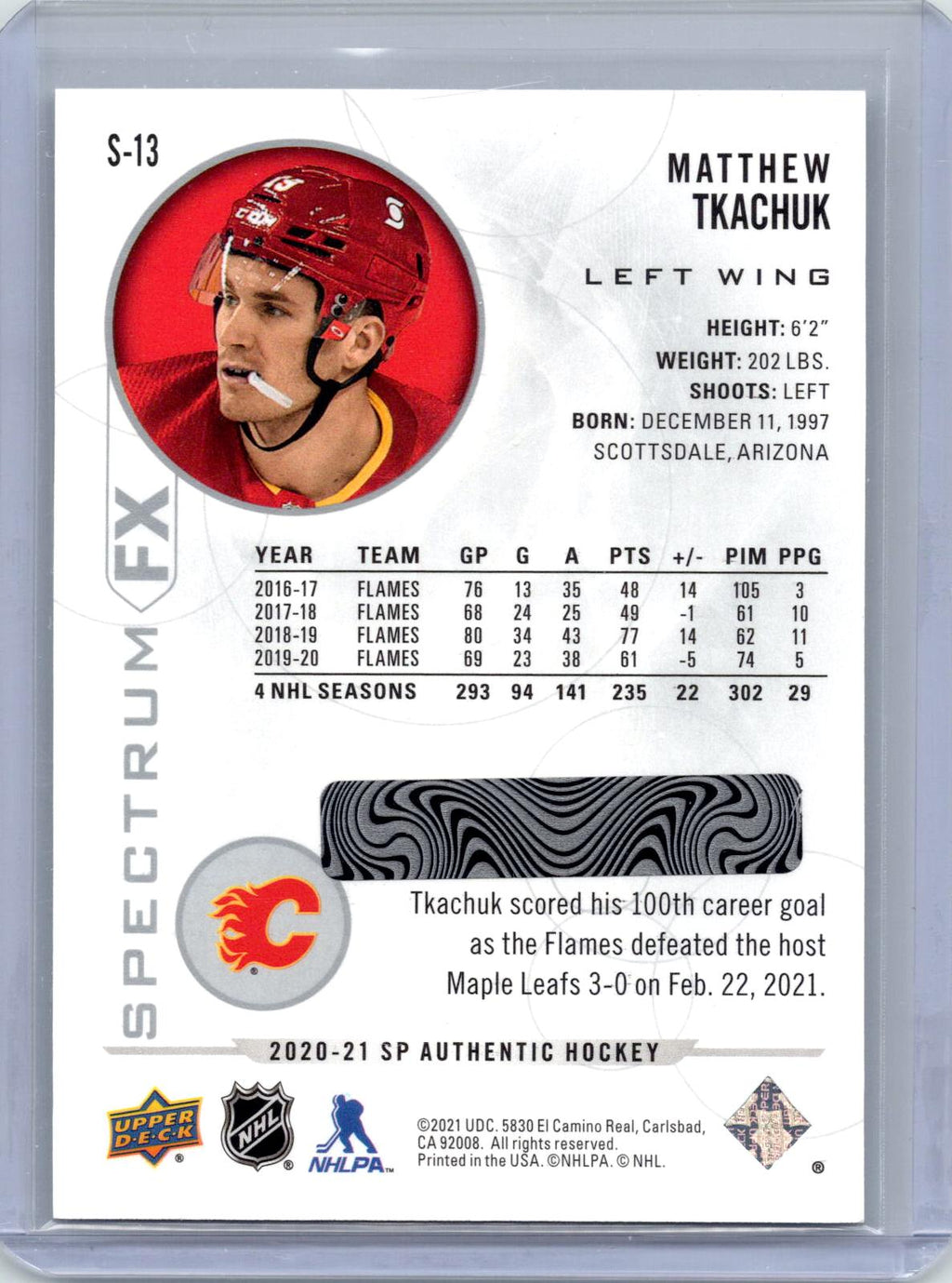 2020-21 SP Authentic #S-13 Matthew Tkachuk Spectrum FX