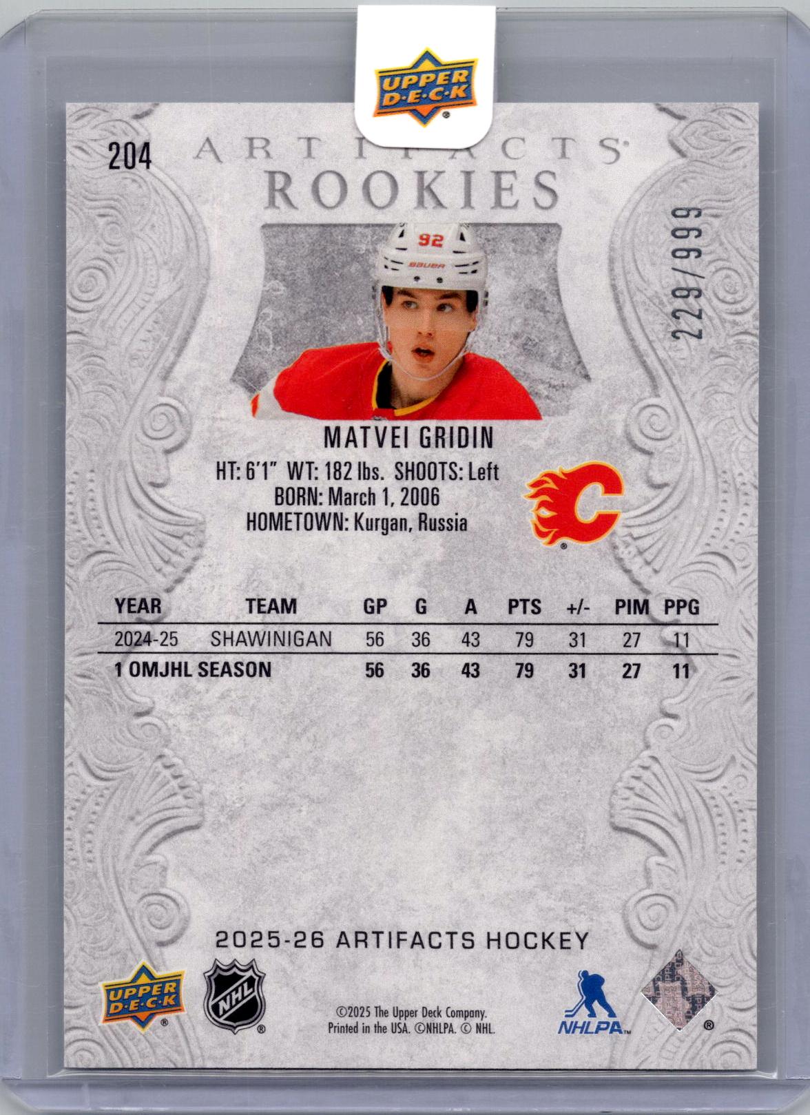 2025-26 Upper Deck Artifacts #204 Matvei Gridin #/999
