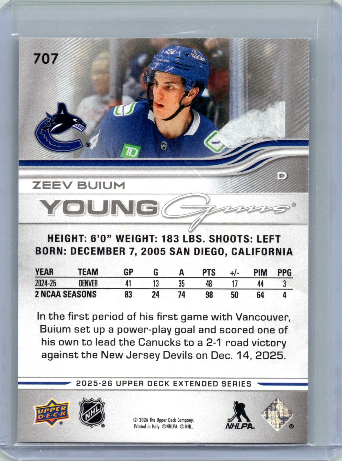 2025-26 Upper Deck #707 Zeev Buium