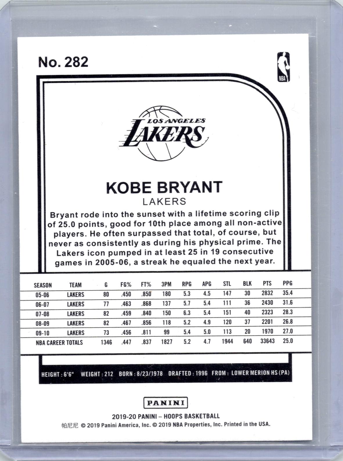 2019-20 Hoops #282 Kobe Bryant