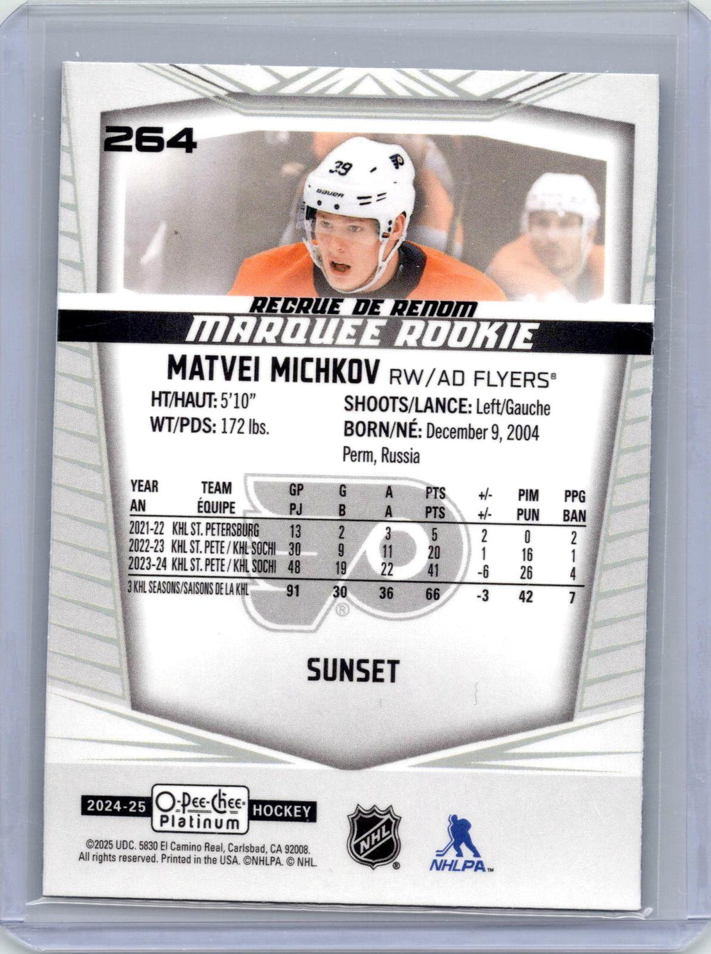 2024-25 O-Pee-Chee Platinum #264 Matvei Michkov Sunset