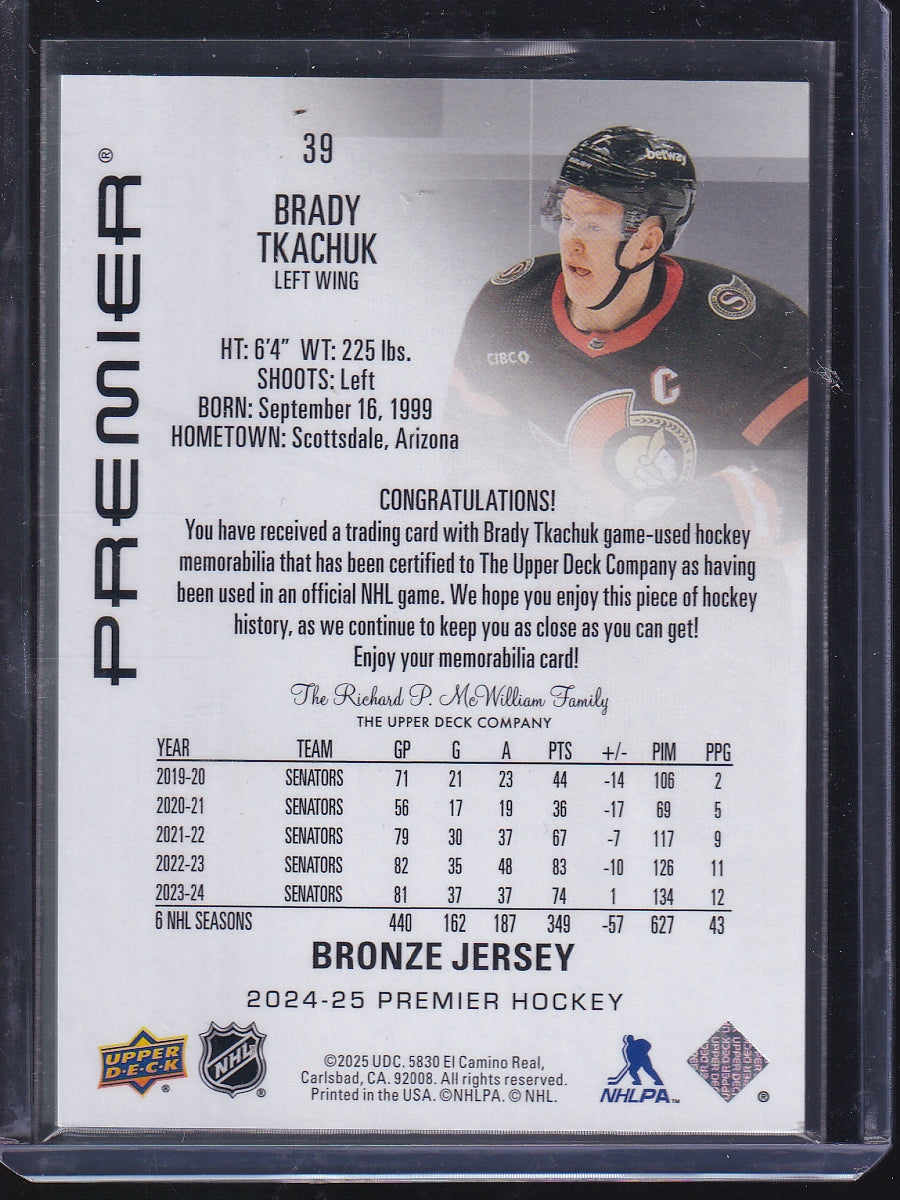 2024-25 Upper Deck Premier #39 Brady Tkachuk Bronze Jersey