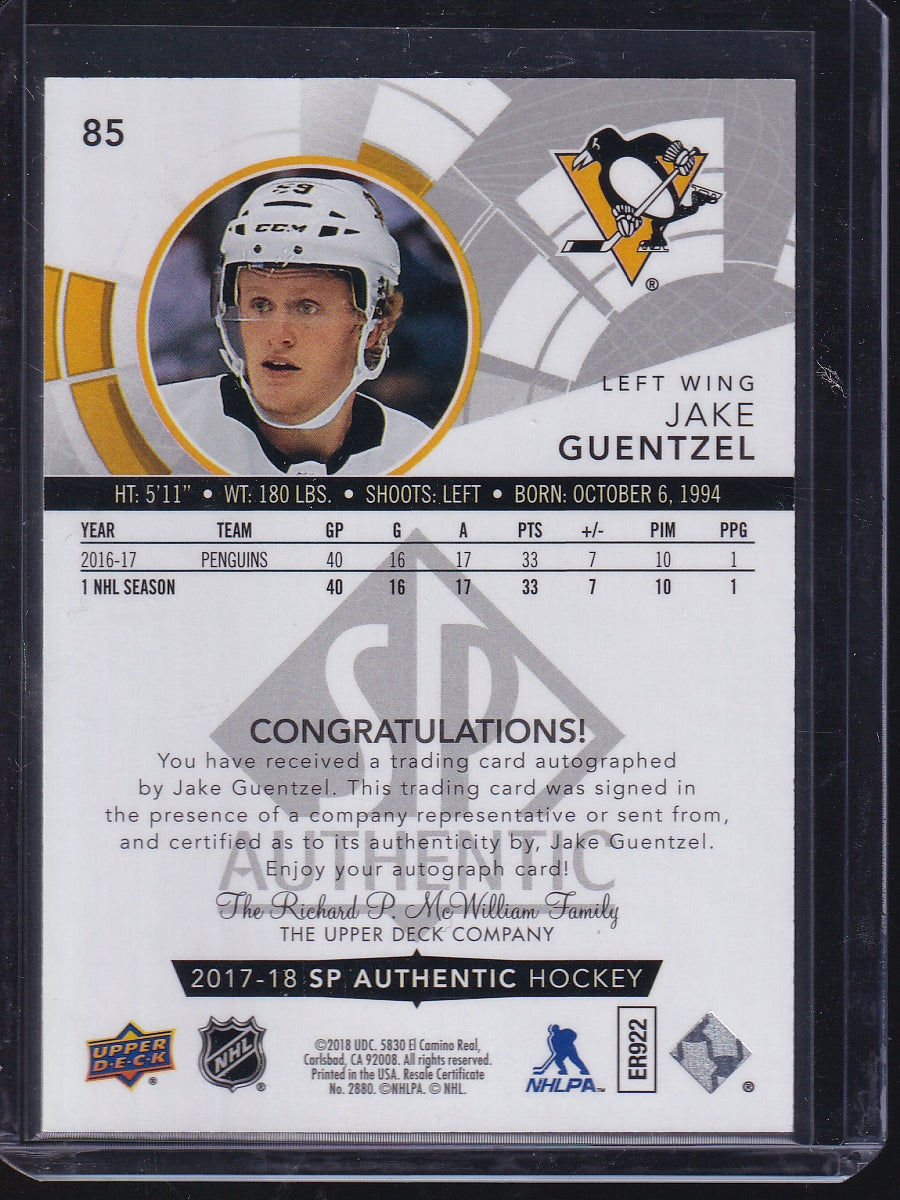 2017-18 SP Authentic #85 Jake Guentzel Limited Auto